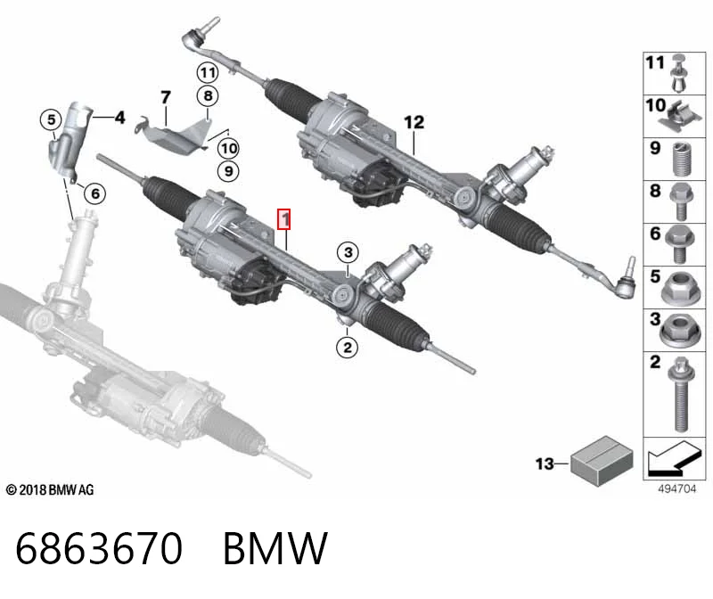 6863670 BMW Cremalheira da direção