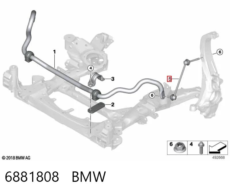 6881808 BMW Montante direito de estabilizador dianteiro