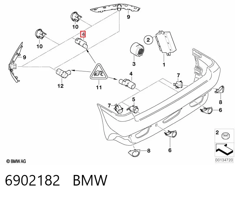 6902182 BMW Sensor traseiro de sinalização de estacionamento (sensor de estacionamento)