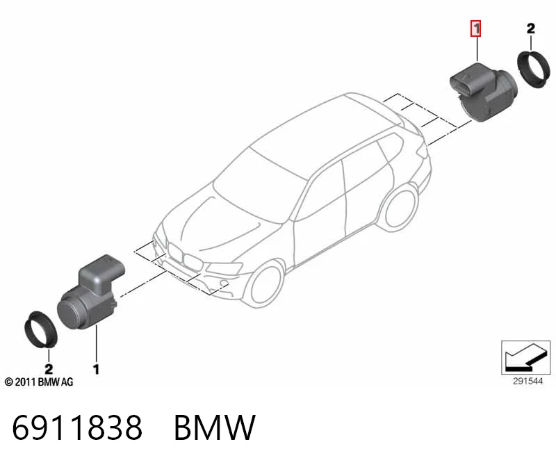 6911838 BMW Sensor de sinalização de estacionamento (sensor de estacionamento) dianteiro/traseiro central