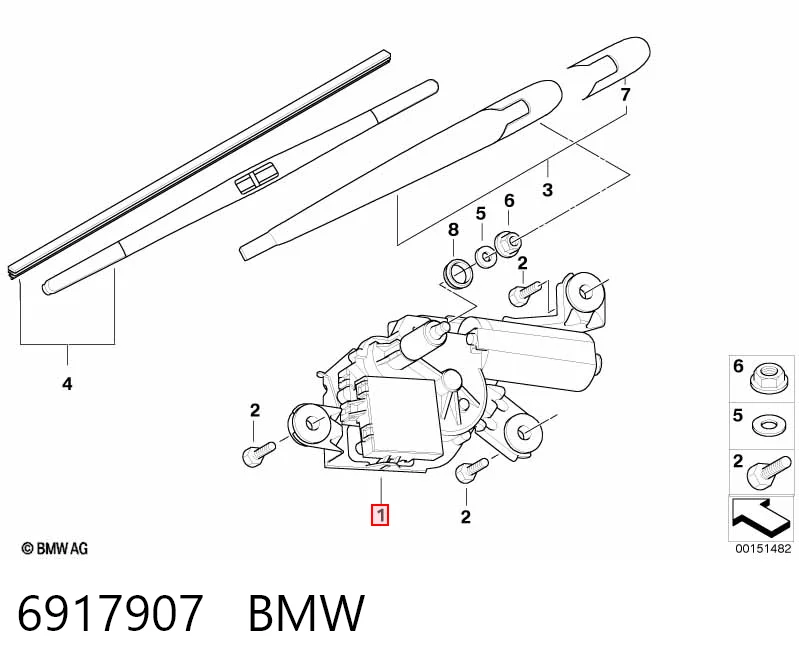 6917907 BMW Motor de limpador pára-brisas de vidro traseiro