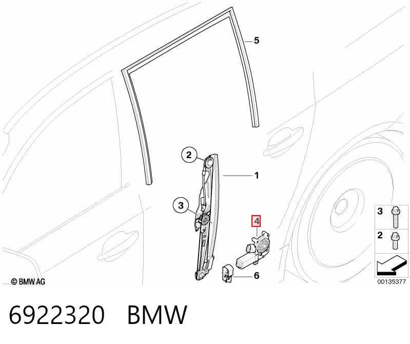 6922320 BMW Motor de acionamento de vidro da porta traseira direita