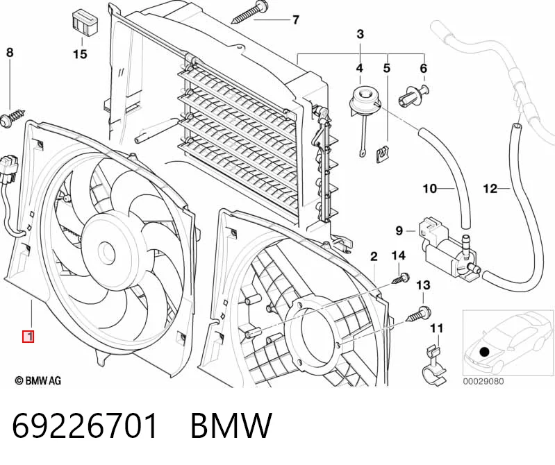 69226701 BMW Difusor do radiador de esfriamento, montado com motor e roda de aletas