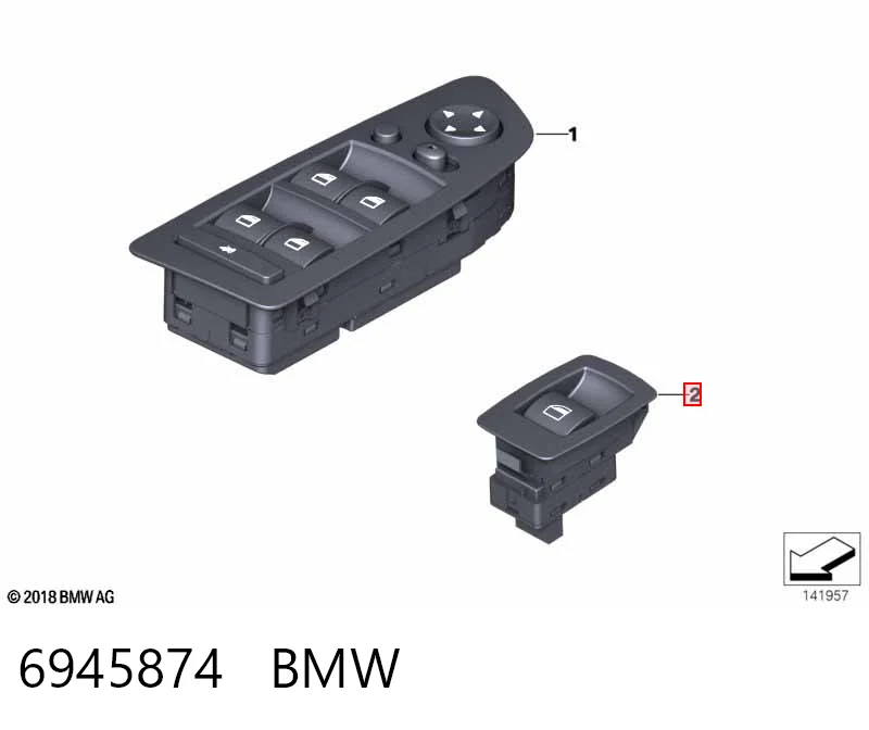 6945874 BMW Botão dianteiro direito de ativação de motor de acionamento de vidro