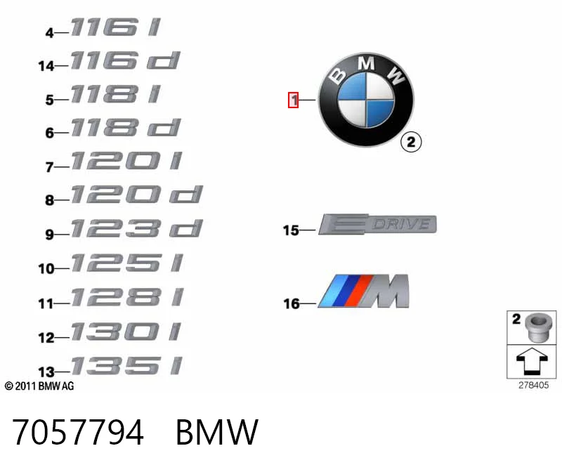  Emblema de tampa de porta-malas (emblema de firma) BMW 1 hatchback (E81) (2006 - 2012) 
