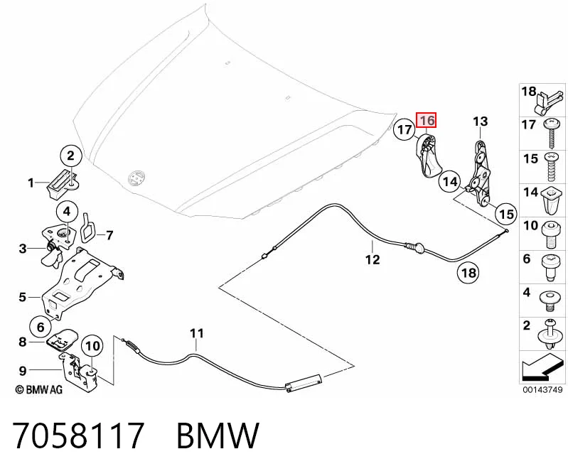 7058117 BMW Puxador de abertura da capota