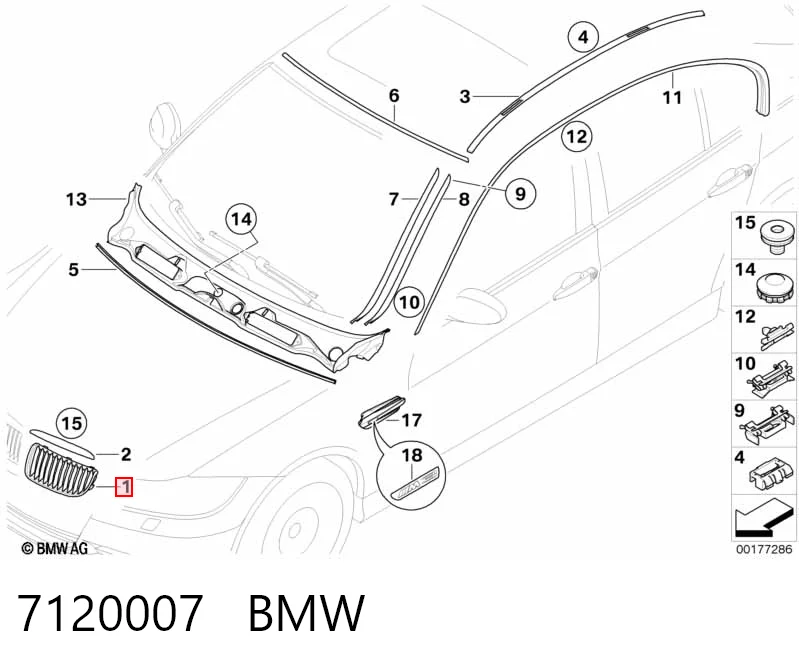 7120007 BMW Grelha do radiador esquerda