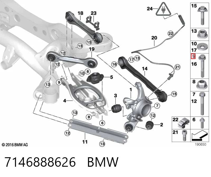 7146888626 BMW Parafuso de fixação do braço oscilante inferior traseiro, interno