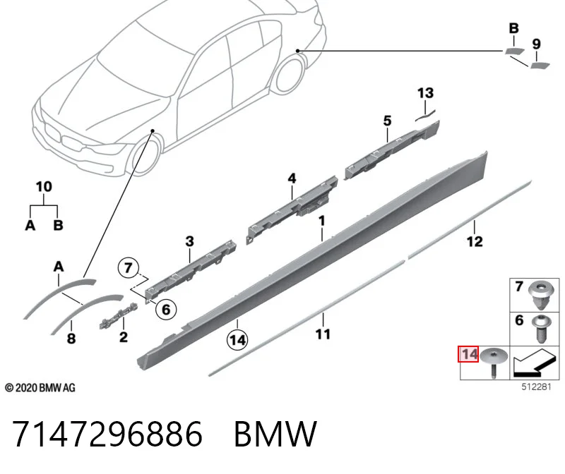 7147296886 BMW Cápsula (prendedor) de fixação do forro do pára-choque do pára-lama dianteiro