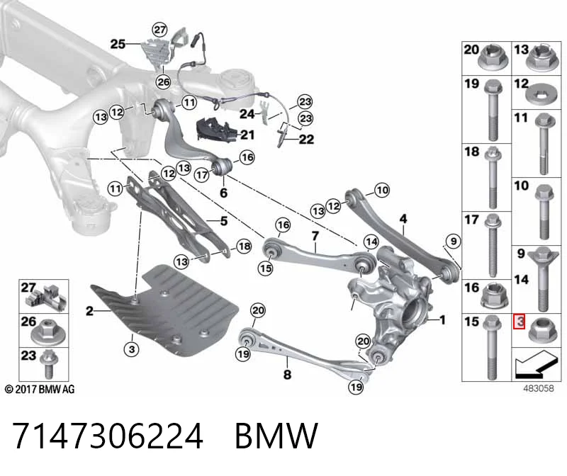 7147306224 BMW Porca cativa para parafuso auto-roscante
