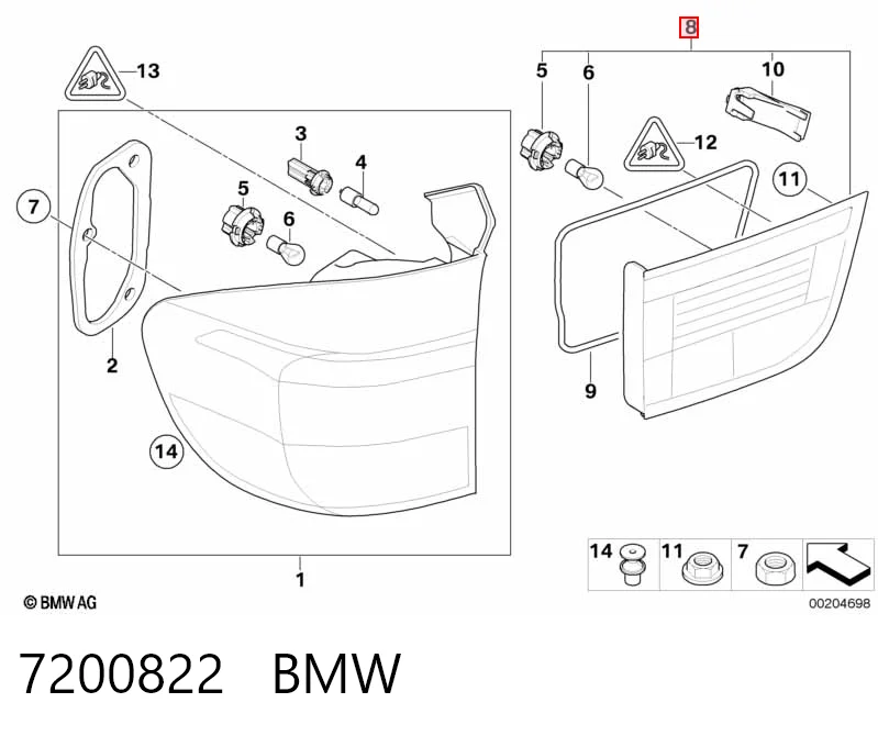 7200822 BMW Lanterna traseira direita interna