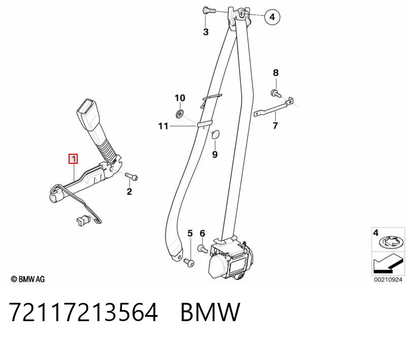 72117213564 BMW Barra (fecho) de fixação da correia de segurança dianteira direita