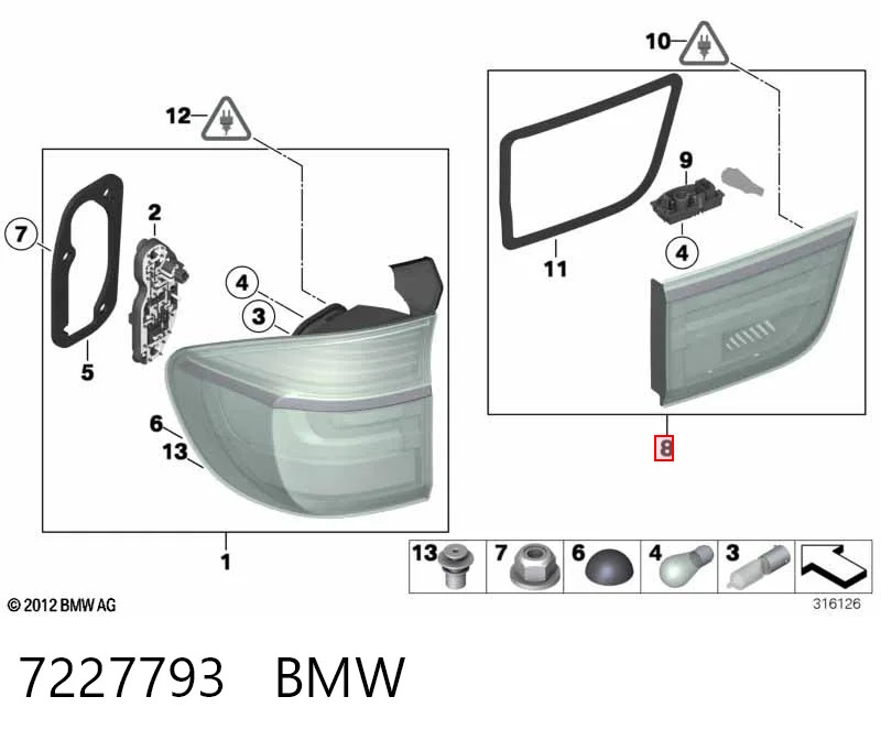 7227793 BMW Lanterna traseira esquerda interna