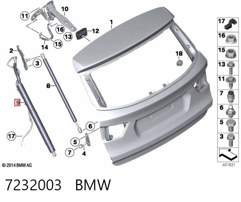 7232003 BMW Amortecedor de tampa de porta-malas (de 3ª/5ª porta traseira)