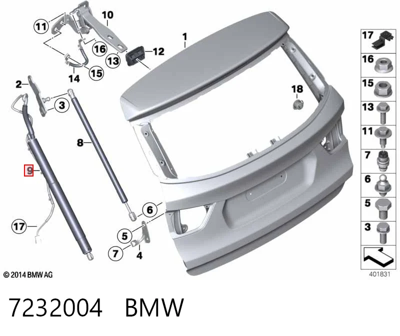 7232004 BMW Amortecedor de tampa de porta-malas (de 3ª/5ª porta traseira)