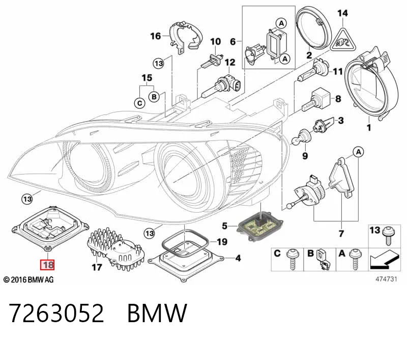 7263052 BMW Módulo de direção (Centralina eletrônica) de iluminação diurna
