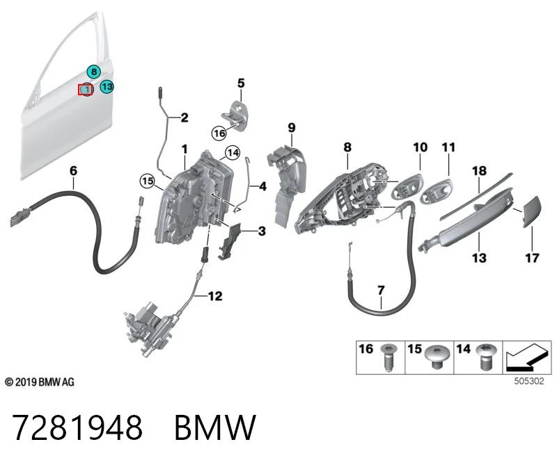 7281948 BMW Fecho da porta dianteira direita