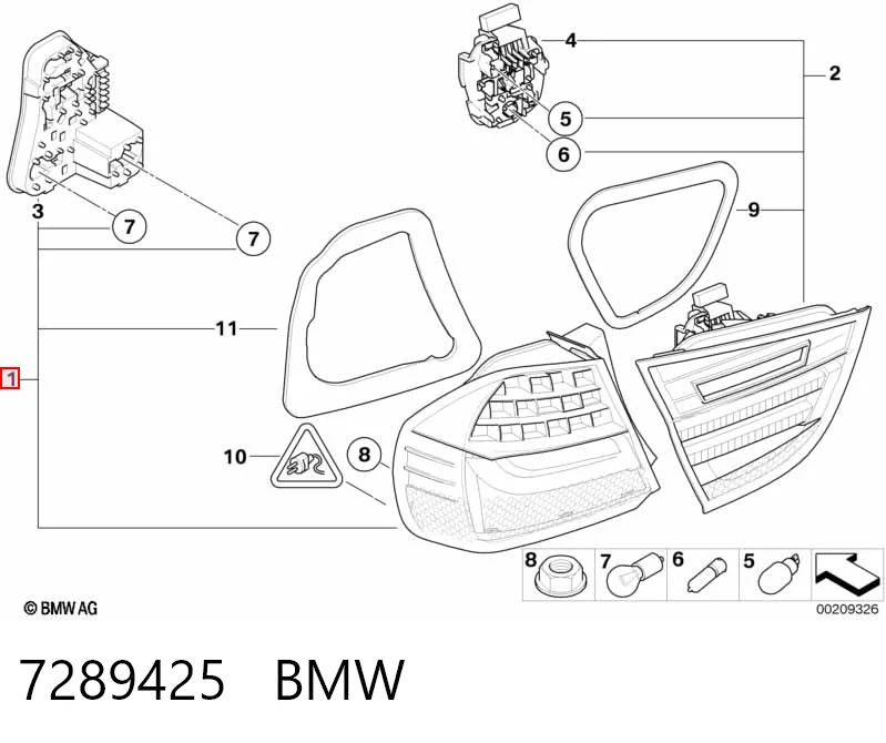 7289425 BMW Lanterna traseira esquerda externa