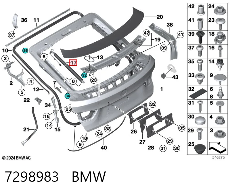 7298983 BMW Amortecedor de tampa de porta-malas (de 3ª/5ª porta traseira)