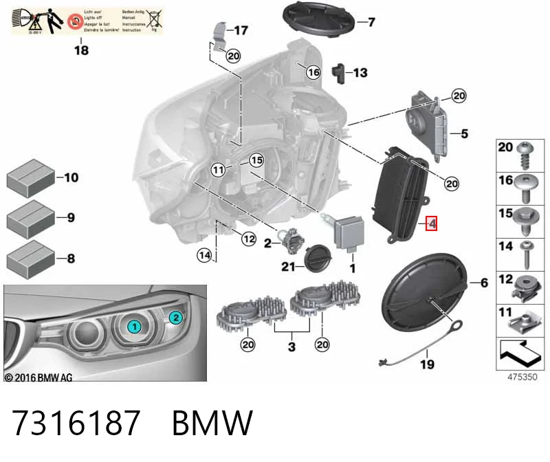 7316187 BMW Módulo de direção (Centralina eletrônica) das luzes