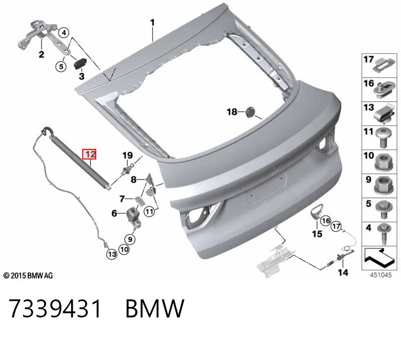 7339431 BMW Amortecedor de tampa de porta-malas (de 3ª/5ª porta traseira)