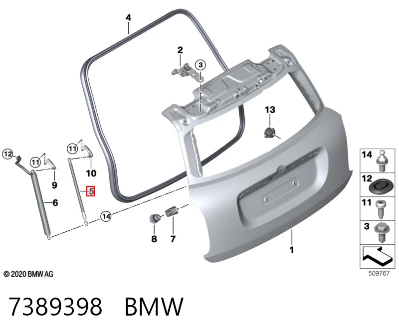  Amortecedor de tampa de porta-malas (de 3ª/5ª porta traseira) Mini COUNTRYMAN carrinha (F60) (2016 - 2026) 
