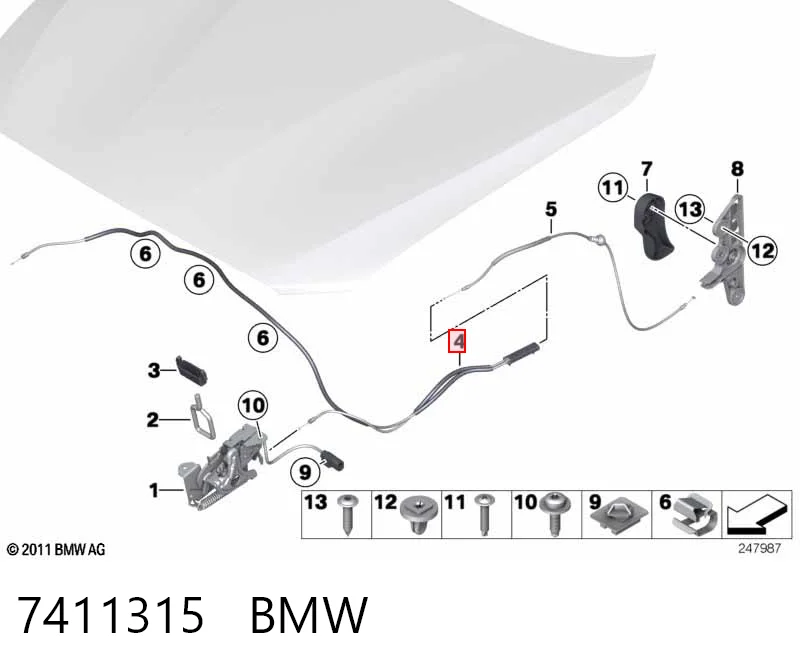 7411315 BMW Cabo dianteiro de abertura da capota