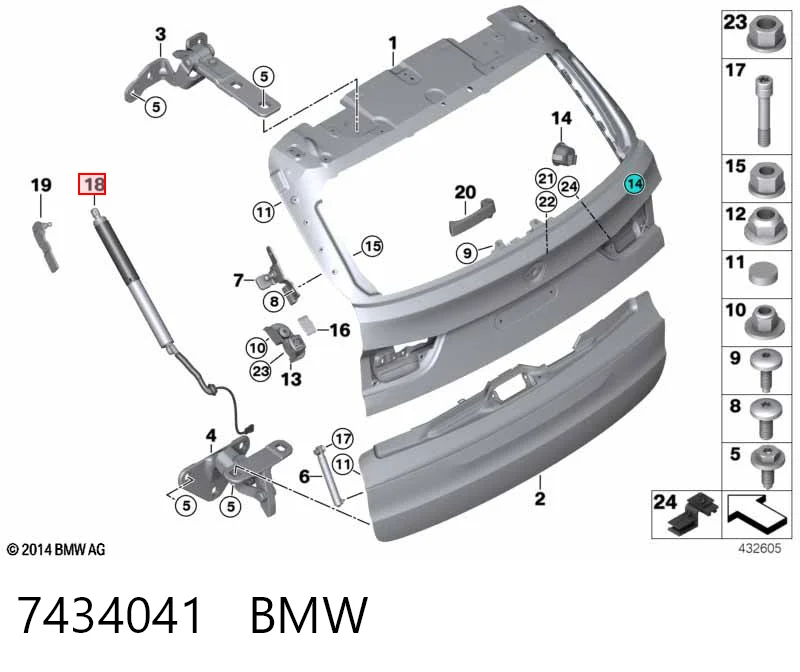 7434041 BMW Amortecedor de tampa de porta-malas (de 3ª/5ª porta traseira)