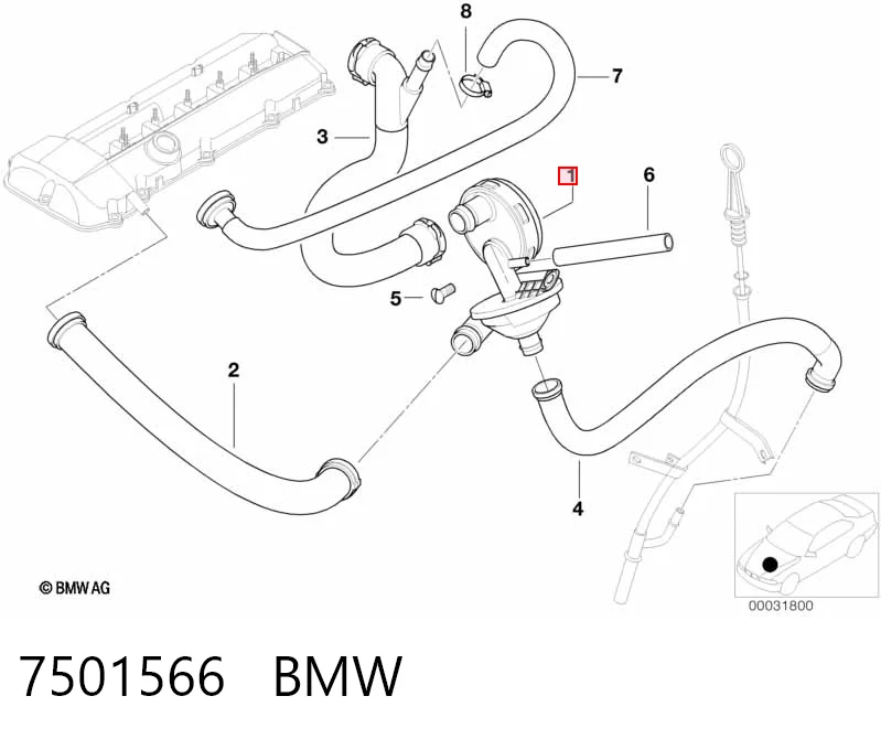 7501566 BMW Válvula PCV de ventilação dos gases de cárter
