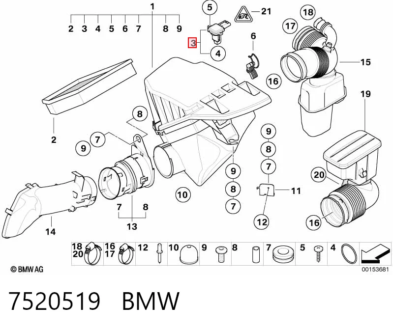 7520519 BMW Sensor de fluxo (consumo) de ar, medidor de consumo M.A.F. - (Mass Airflow)