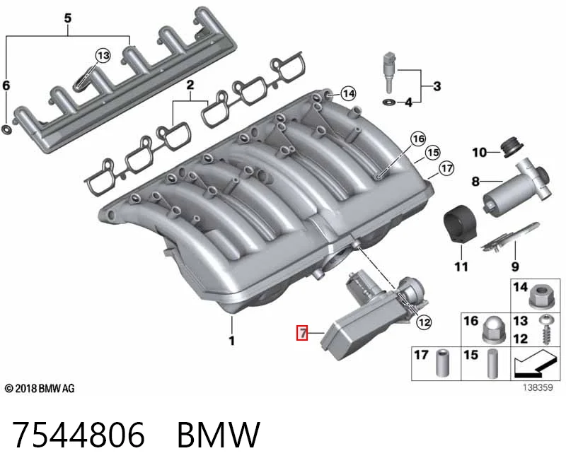 7544806 BMW Regulador de mudança do comprimento de tubo coletor de admissão
