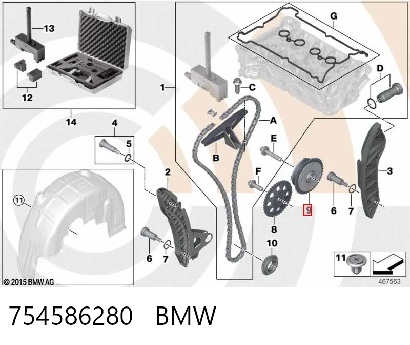 754586280 BMW Engrenagem de cadeia de roda dentada da árvore distribuidora de admissão de motor