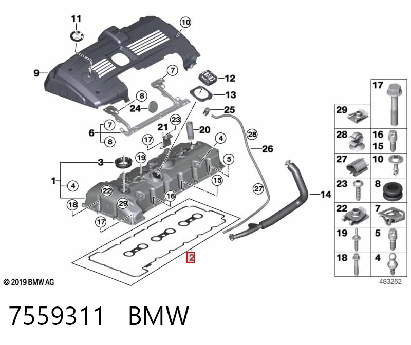 7559311 BMW Vedante da tampa de válvulas de motor, kit