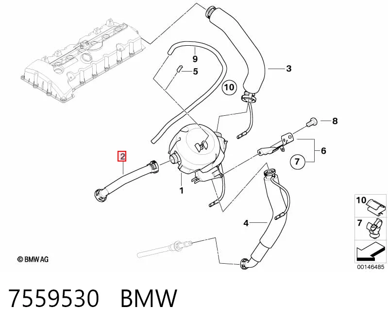 7559530 BMW Cano derivado de ventilação de cárter (de separador de óleo)