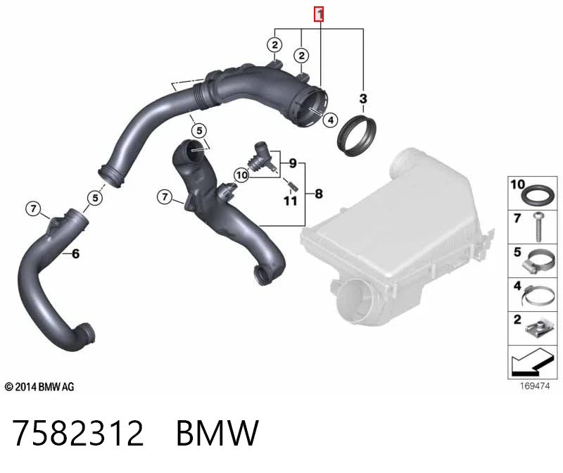 7582312 BMW Cano derivado de ar, saída de filtro de ar