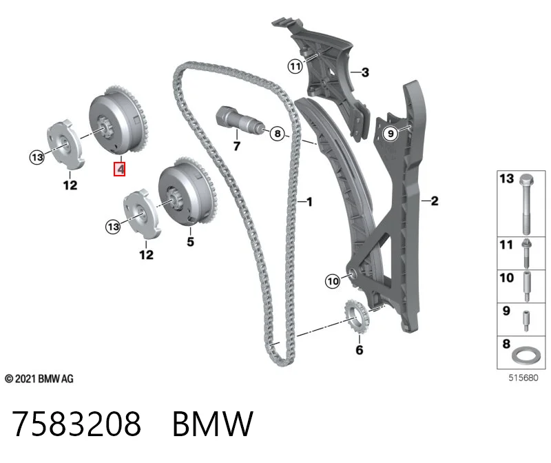 7583208 BMW Engrenagem de cadeia de roda dentada da árvore distribuidora de escape de motor