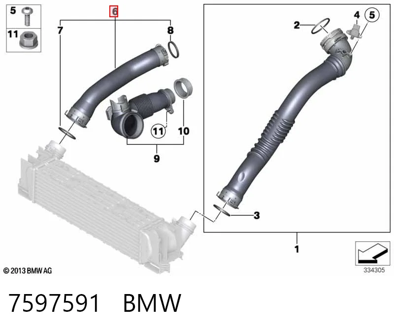 7597591 BMW Mangueira (cano derivado) de intercooler