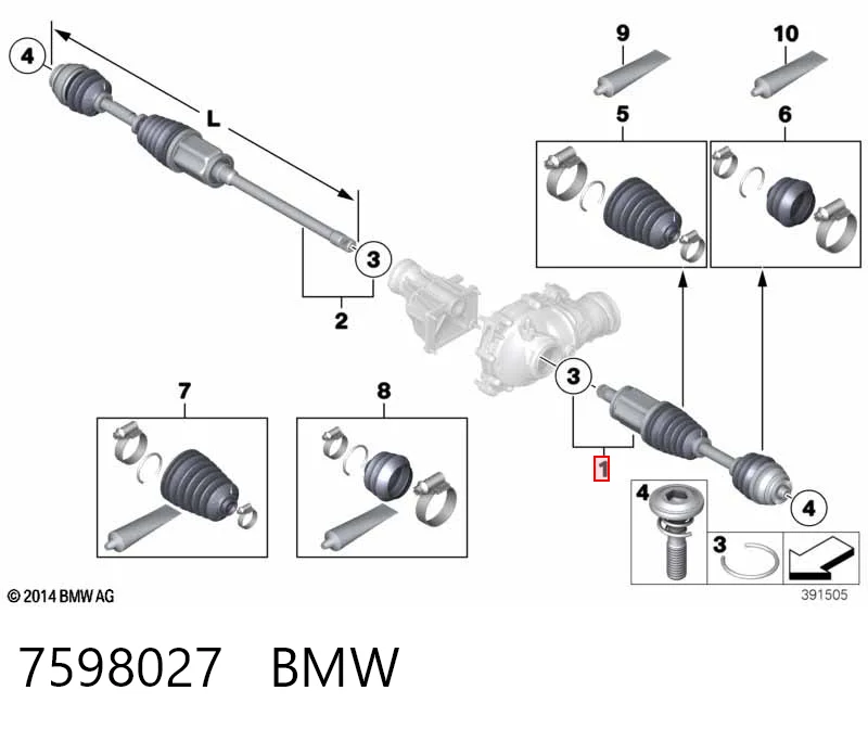 7598027 BMW Semieixo (acionador) dianteiro esquerdo
