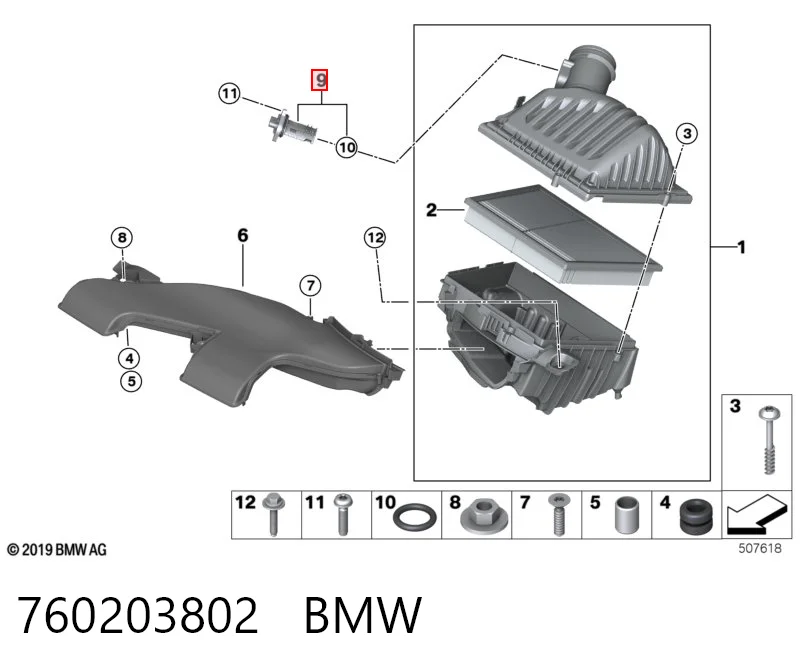 760203802 BMW Sensor de fluxo (consumo) de ar, medidor de consumo M.A.F. - (Mass Airflow)