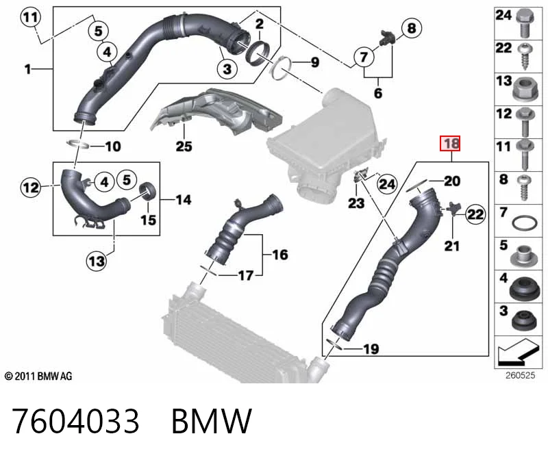 7604033 BMW Mangueira (cano derivado) de intercooler