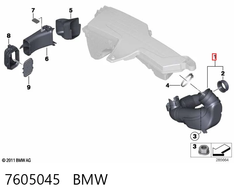 7605045 BMW Cano derivado de ar, saída de filtro de ar
