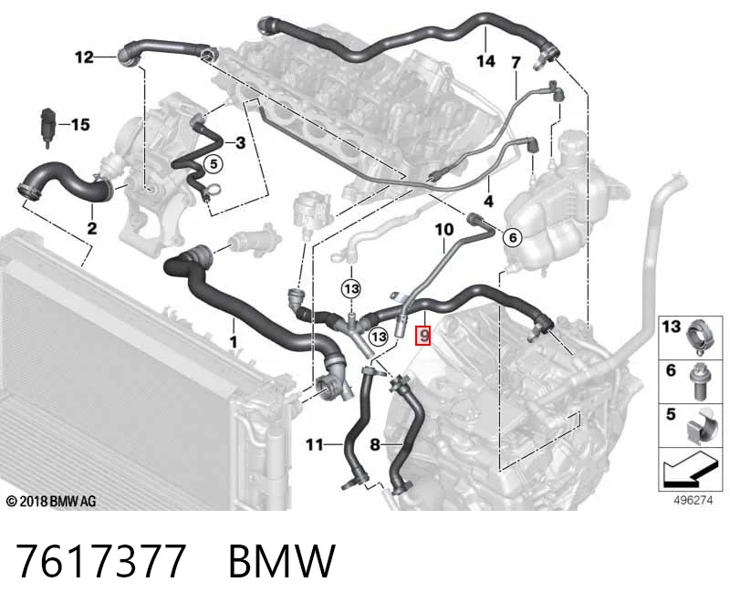 7617377 BMW Mangueira (cano derivado) de esfriamento por líquido de turbina, linha de combustível de retorno