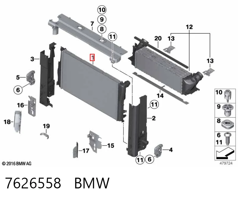 7626558 BMW Radiador de esfriamento de motor