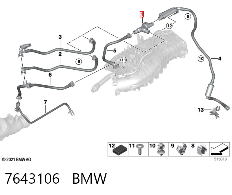 7643106 BMW Válvula de ventilação dos gases do tanque de combustível