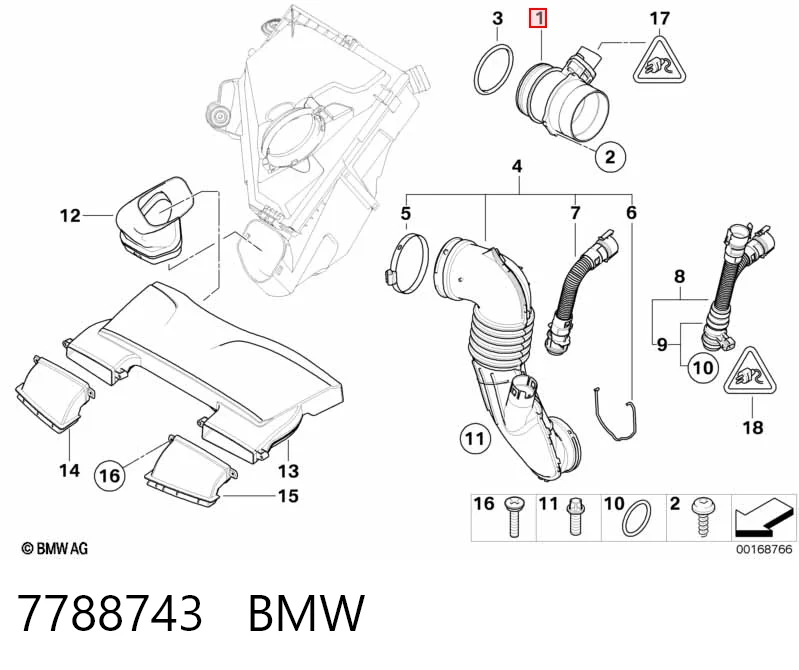 7788743 BMW Sensor de fluxo (consumo) de ar, medidor de consumo M.A.F. - (Mass Airflow)
