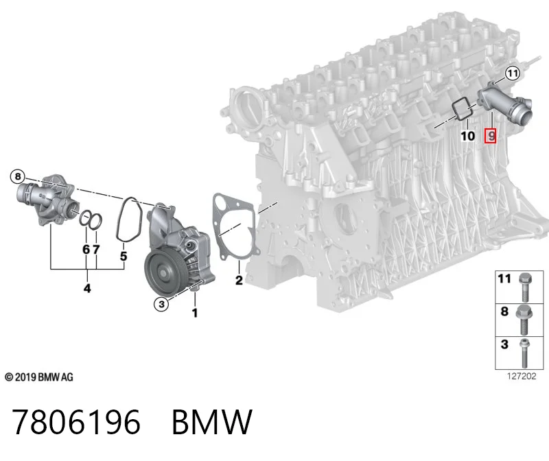 7806196 BMW Flange do sistema de esfriamento (união em T)