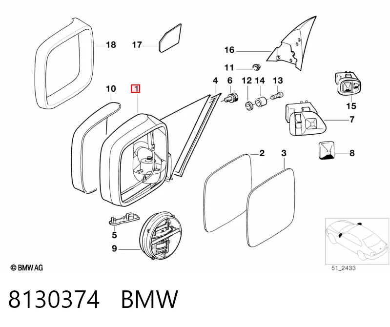 Espelho de retrovisão esquerdo BMW 3  E36