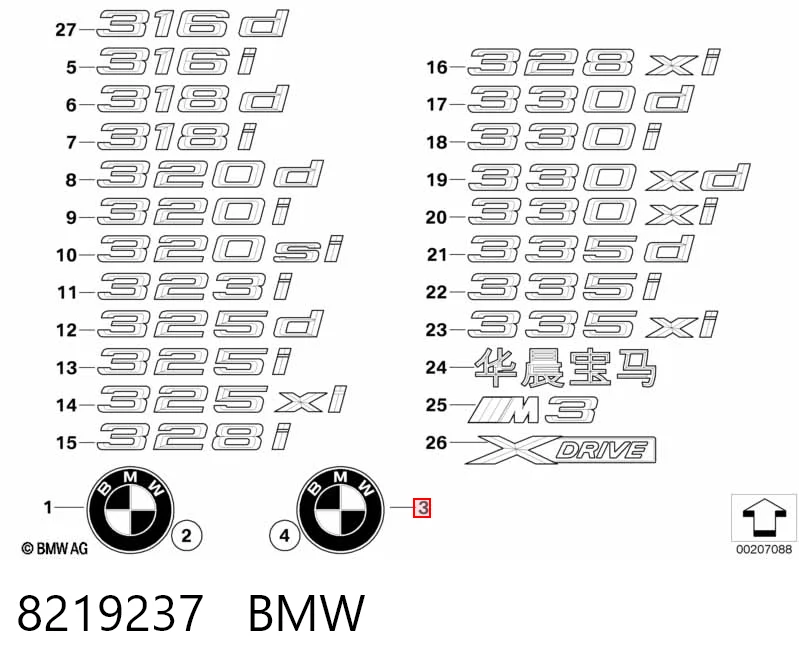  Emblema de tampa de porta-malas (emblema de firma) BMW 3 sedan (E90) (2004 - 2013) 