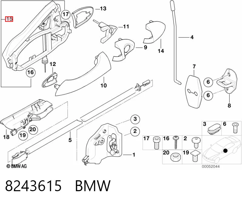 8243615 BMW Suporte de maçaneta externa da porta dianteira esquerda
