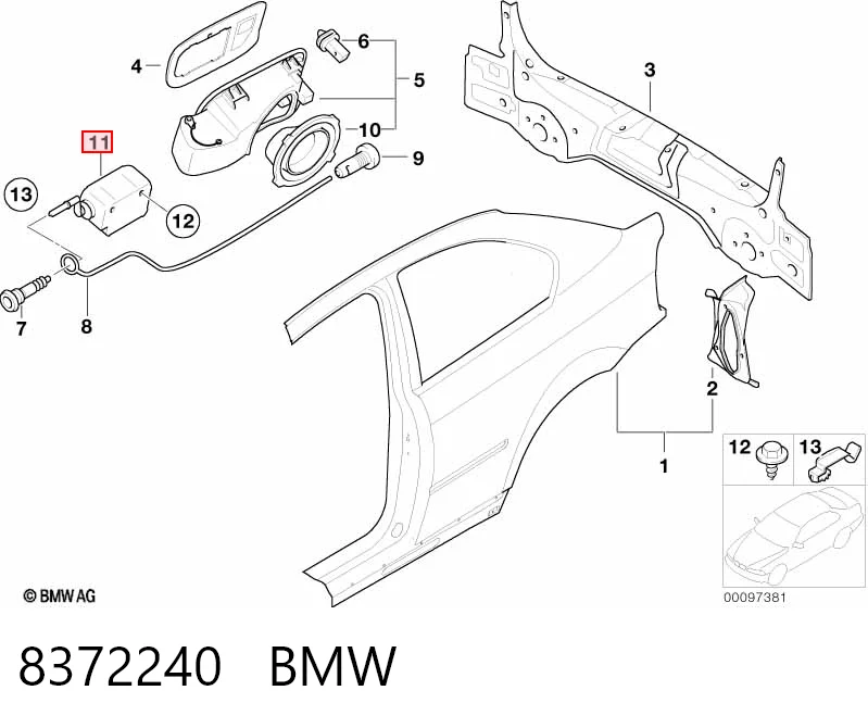 8372240 BMW Fecho de abertura do alcapão do tanque de combustível